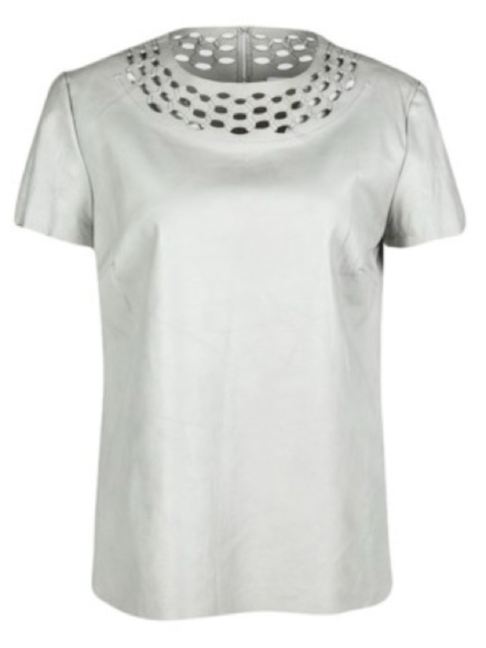 Diane Von Furstenberg Grey Leather Cutout Yvanna Top